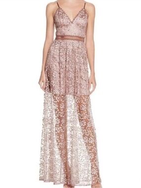 Aqua Dusty Mauve Beaded Embroidered Floral Lace Gown